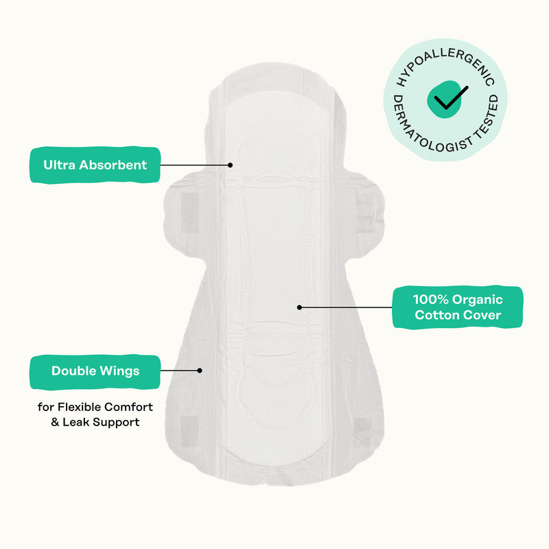 Organic Cotton Cover Cooling Herbal Infusion Heavy Flow Daytime Pads