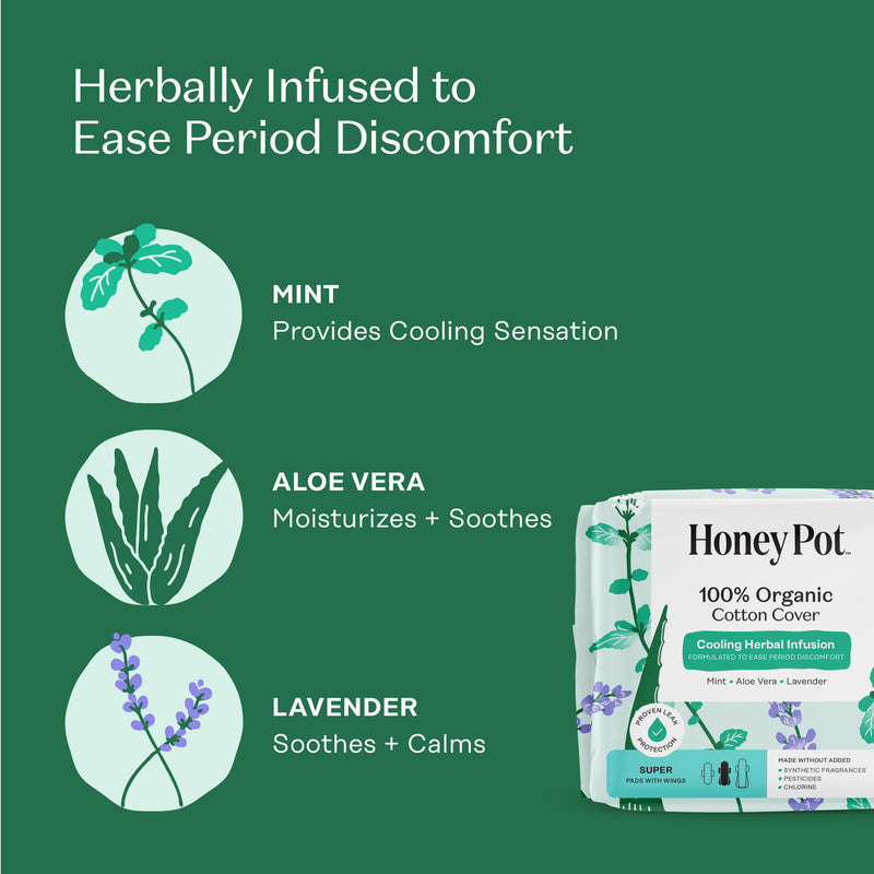 Organic Cotton Cover Cooling Herbal Infusion Super Pads