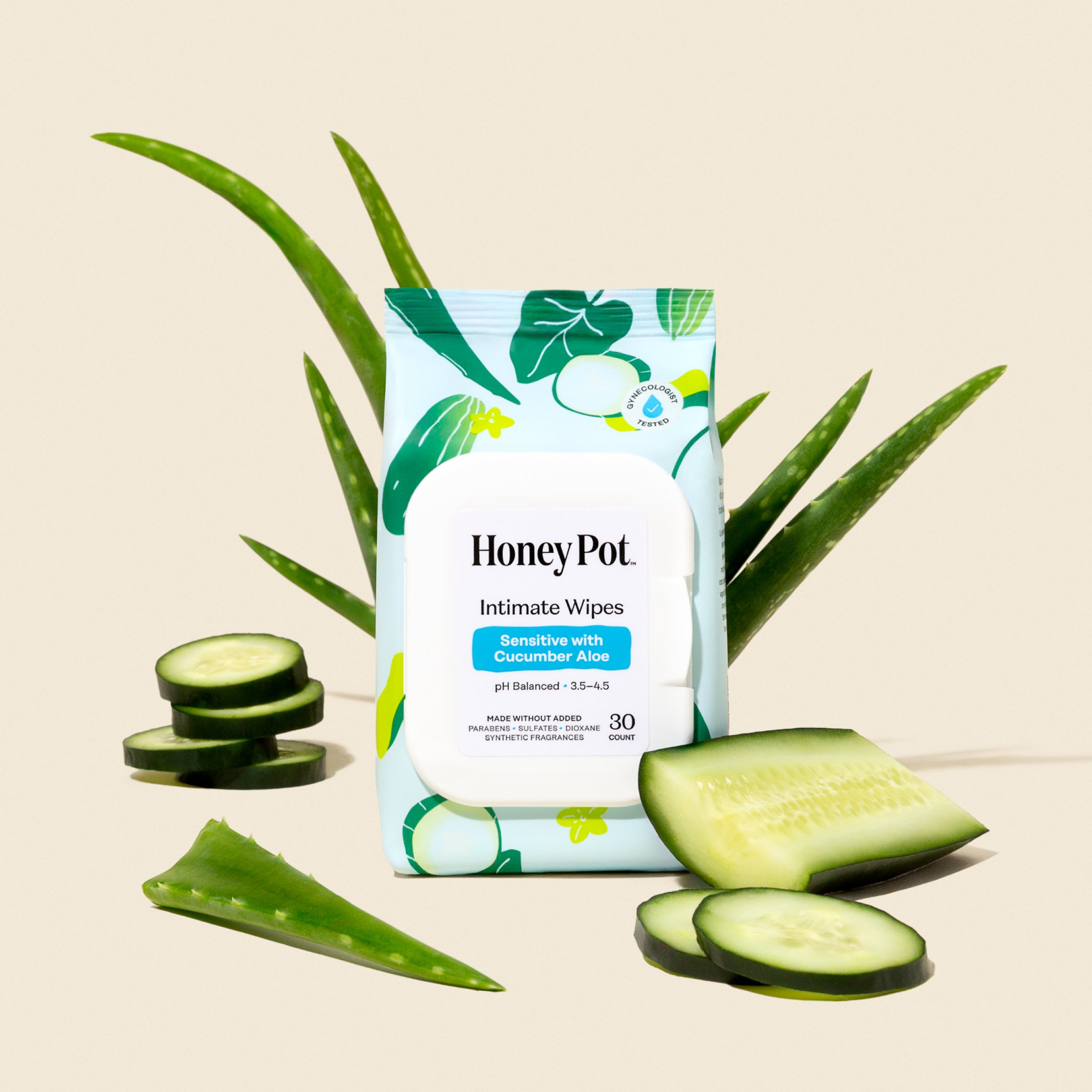 The Honey Pot Cucumber Aloe Wipes 30 Count