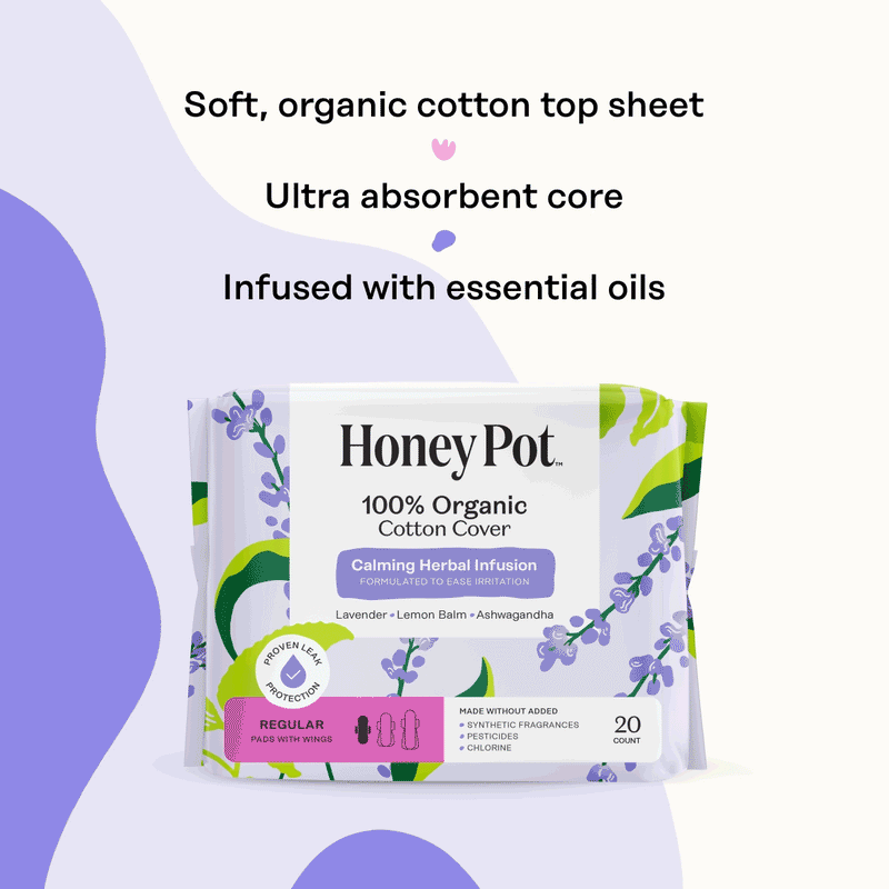 Organic Cotton Cover Calming Herbal Infusion Regular Pads With Wings