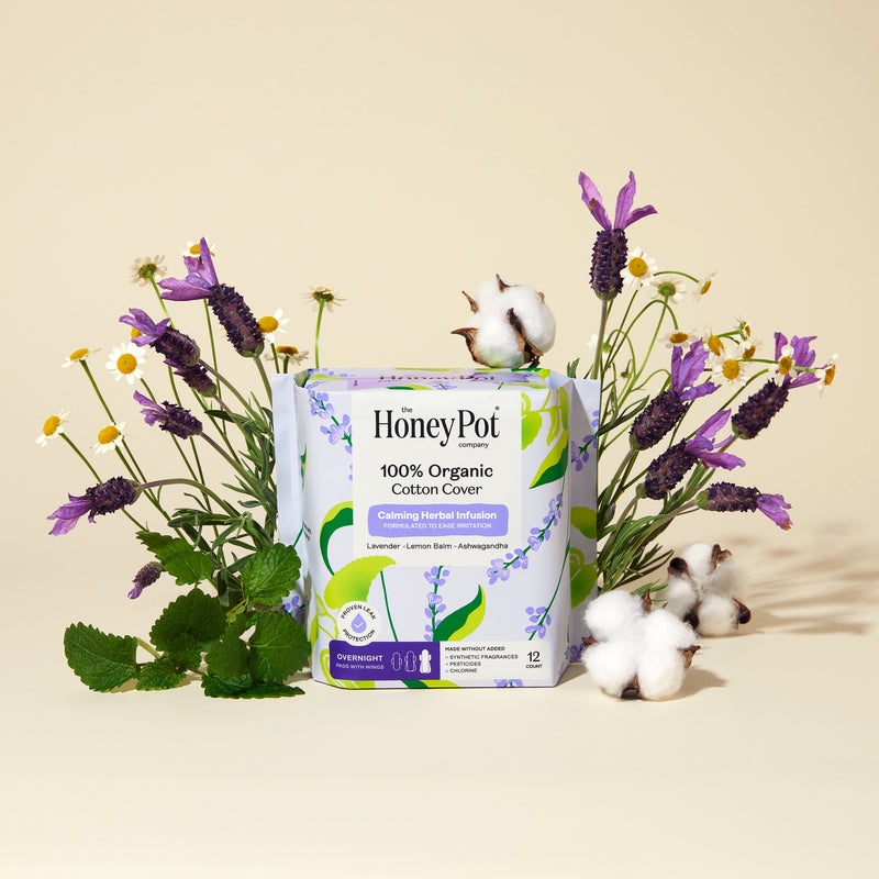 Organic Cotton Cover Calming Herbal Infusion Overnight Pads With Wings