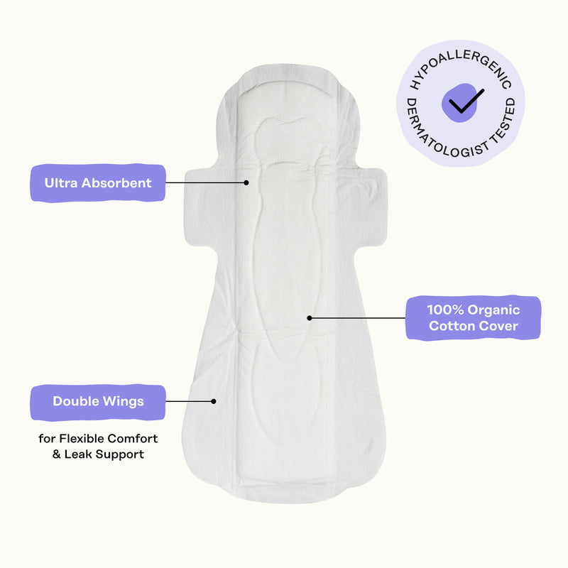 Organic Cotton Cover Calming Herbal Infusion Overnight Pads With Wings