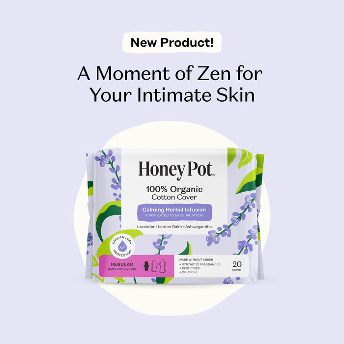 Organic Cotton Cover Calming Herbal Infusion Regular Pads With Wings