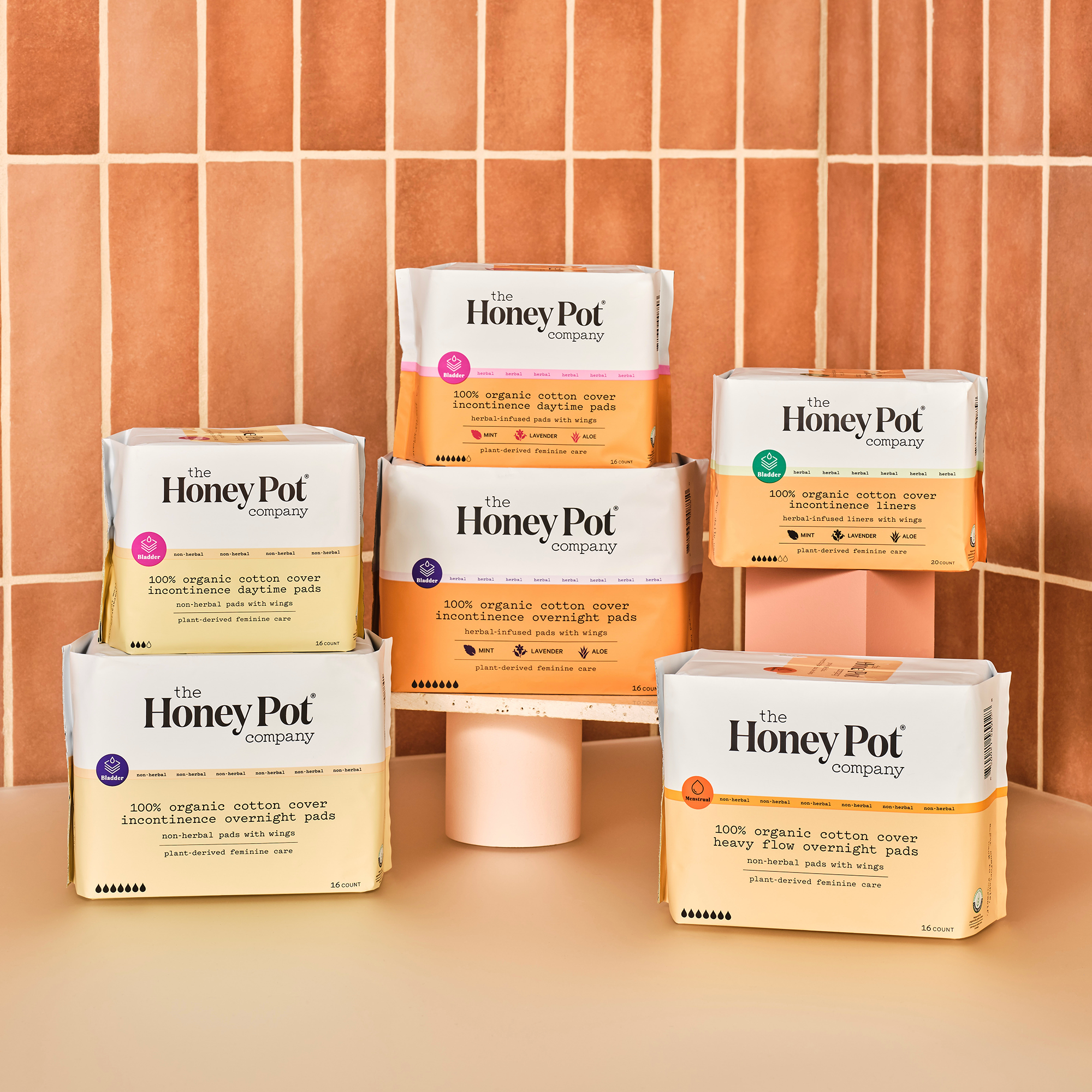 The Honey Pot Pads, Incontinence Overnight, with Wings, Organic, Non-Herbal Cotton - 16 pads