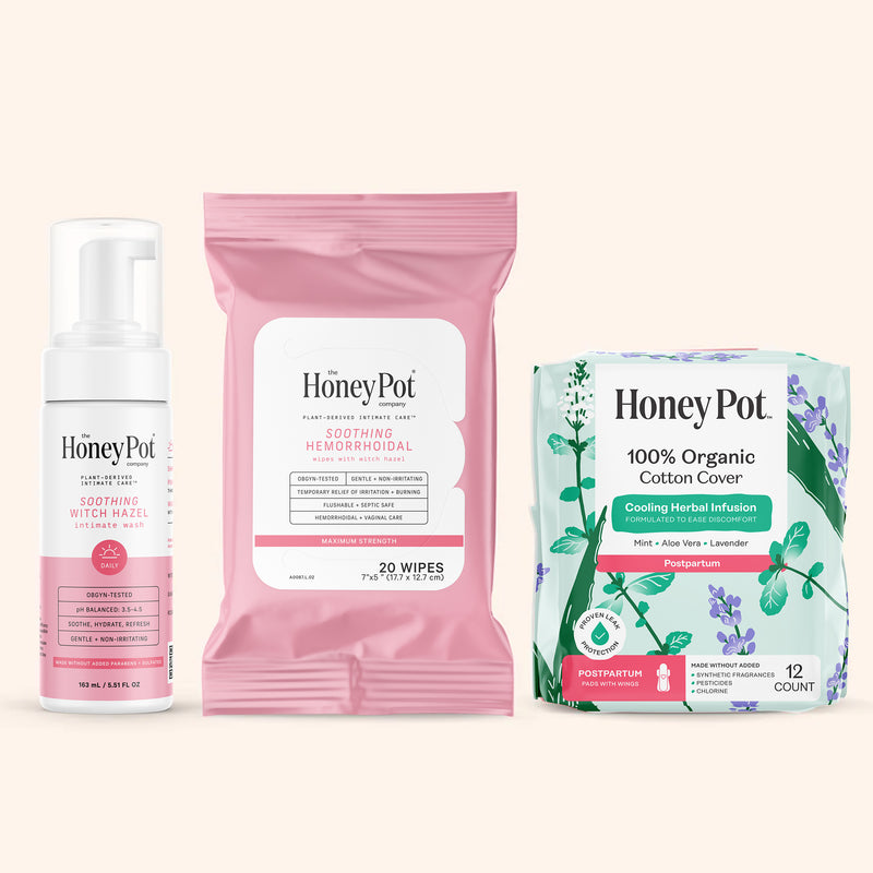 Pregnancy + Postpartum Essentials: Witch Hazel Wash, Wipes, Pads The Honey Pot - Feminine Care Pregnancy + Postpartum Essentials: Witch Hazel Wash, Wipes, Pads The Honey Pot - Feminine Care