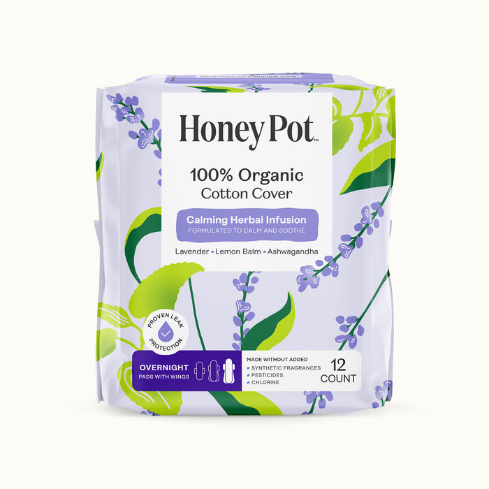 Organic Cotton Cover Calming Herbal Infusion Overnight Pads With Wings