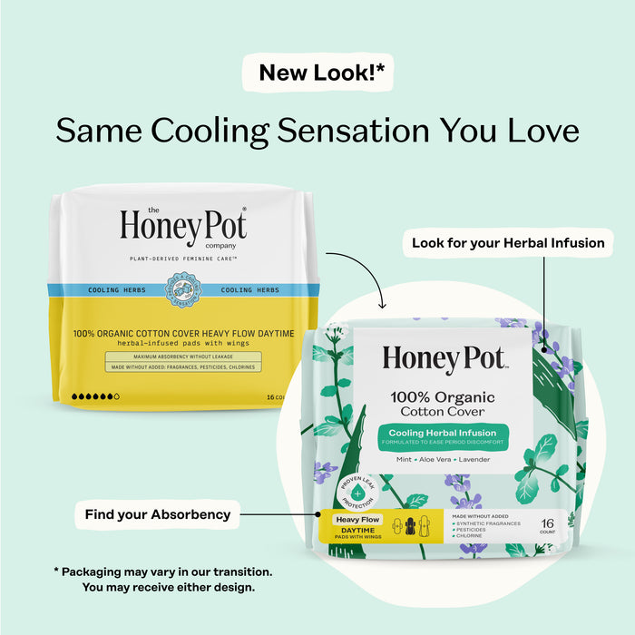 Organic Cotton Cover Cooling Herbal Infusion Heavy Flow Daytime Pads