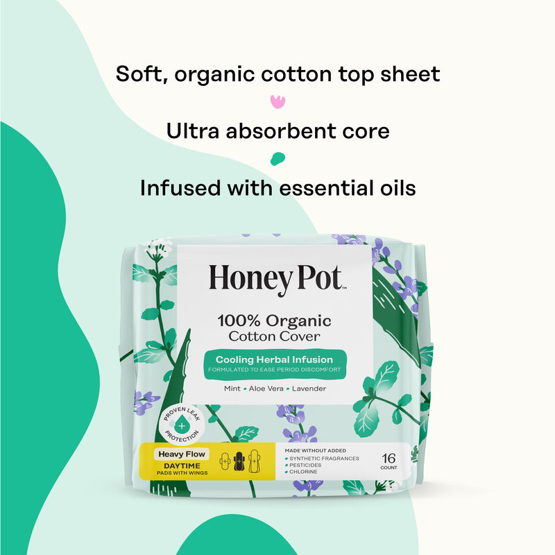 Organic Cotton Cover Cooling Herbal Infusion Heavy Flow Daytime Pads