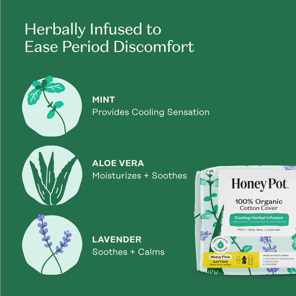 Organic Cotton Cover Cooling Herbal Infusion Heavy Flow Daytime Pads