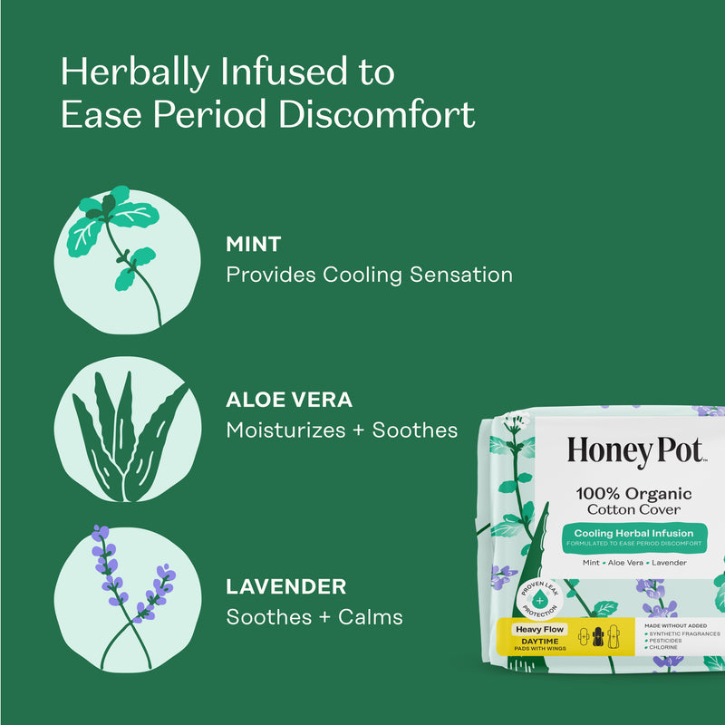 Organic Cotton Cover Cooling Herbal Infusion Heavy Flow Daytime Pads