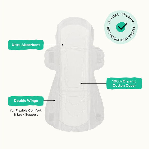 Organic Cotton Cover Cooling Herbal Infusion Heavy Flow Daytime Pads