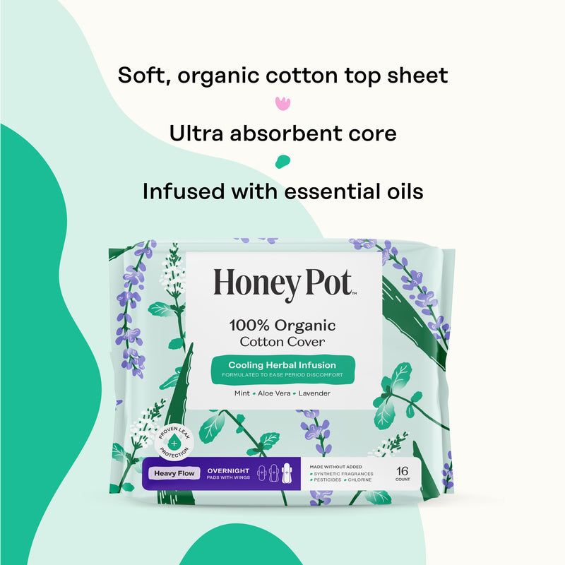 Organic Cotton Cover Cooling Herbal Infusion Heavy Flow Overnight Pads