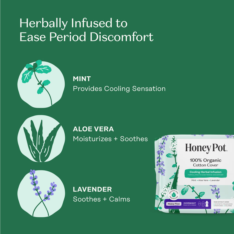 Organic Cotton Cover Cooling Herbal Infusion Heavy Flow Overnight Pads