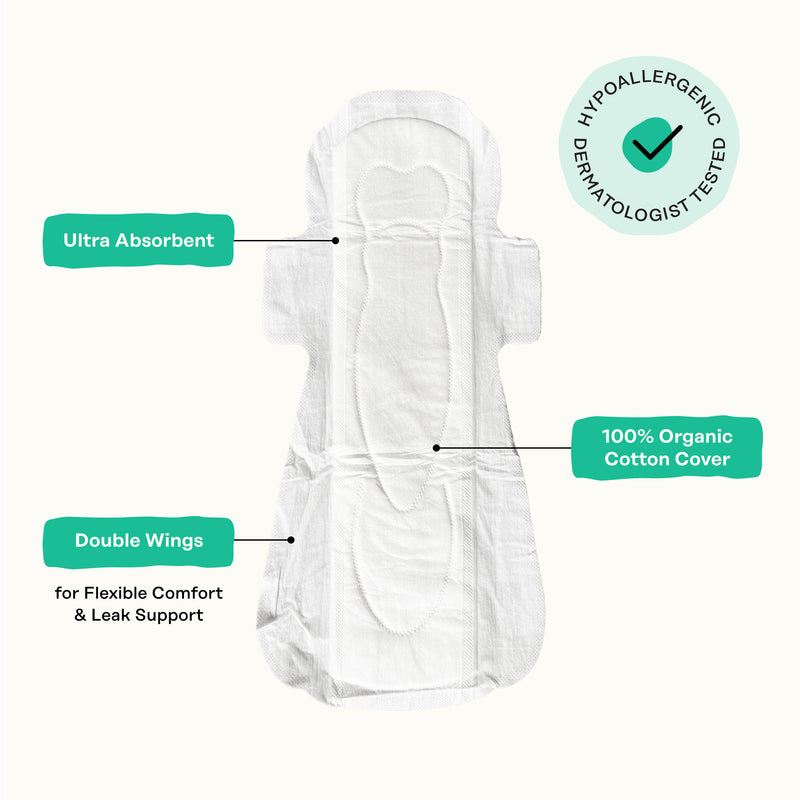 Organic Cotton Cover Cooling Herbal Infusion Heavy Flow Overnight Pads