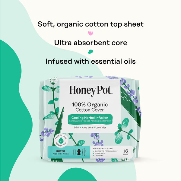 Organic Cotton Cover Cooling Herbal Infusion Super Pads