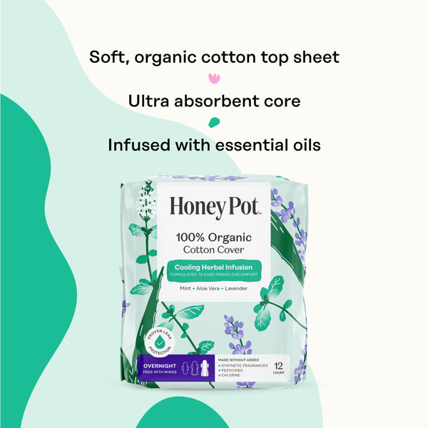 Organic Cotton Cover Cooling Herbal Infusion Overnight Pads