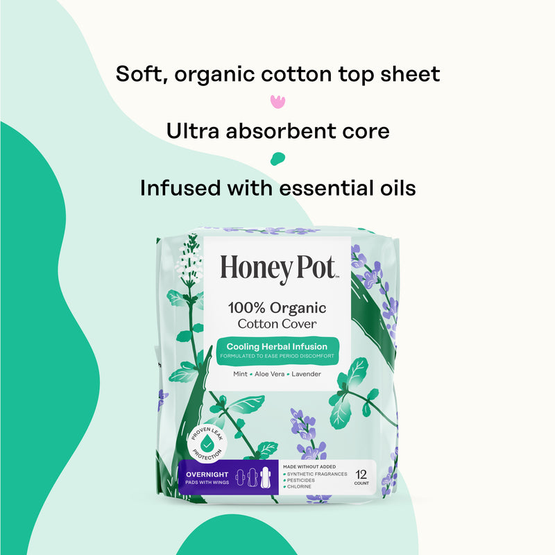 Organic Cotton Cover Cooling Herbal Infusion Overnight Pads