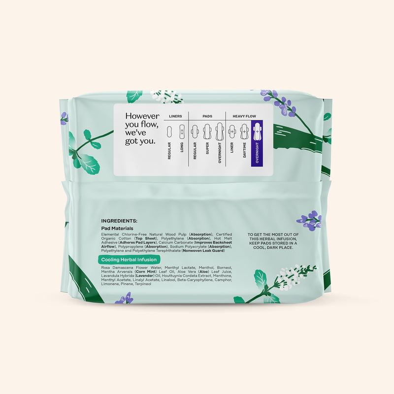 Organic Cotton Cover Cooling Herbal Infusion Heavy Flow Overnight Pads