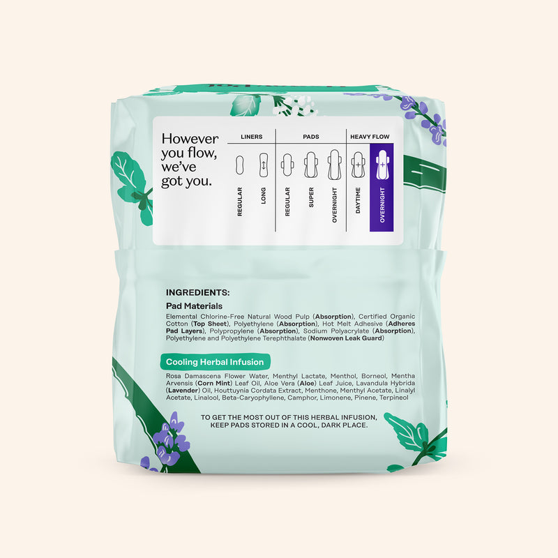 Organic Cotton Cover Cooling Herbal Infusion Heavy Flow Overnight Pads