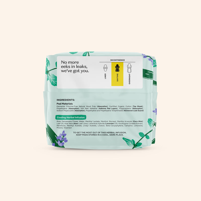 Incontinence Cooling Herbal Infusion 100% Organic Cotton Cover Daytime Pads