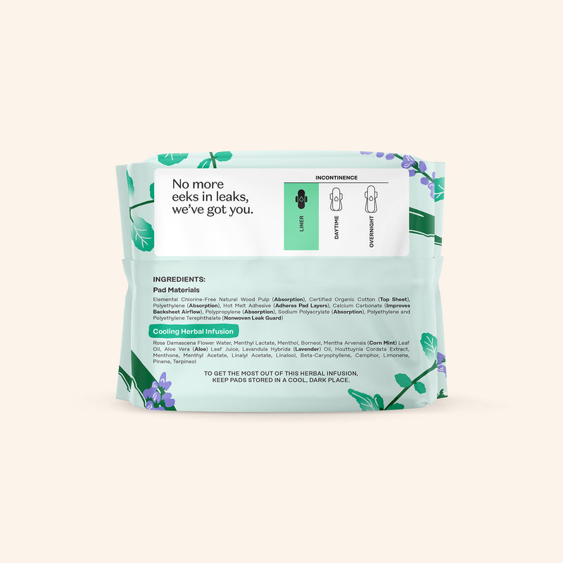 Incontinence Cooling Hebal Infusion 100% Organic Cotton Cover Liners