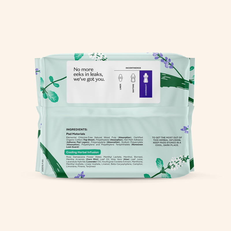Incontinence Cooling Herbal Infusion 100% Organic Cotton Cover Nighttime Pads