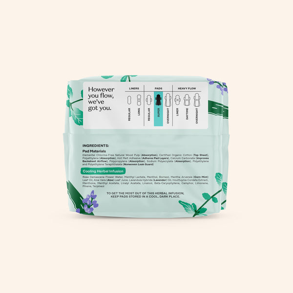 Organic Cotton Cover Cooling Herbal Infusion Super Pads