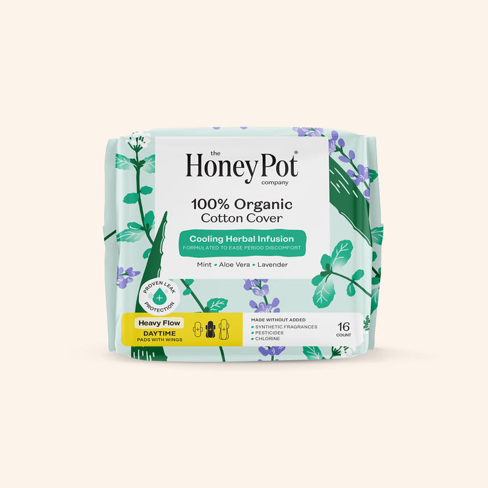 Organic Cotton Cover Cooling Herbal Infusion Heavy Flow Daytime Pads