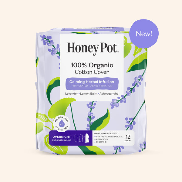 Organic Cotton Cover Calming Herbal Infusion Overnight Pads With Wings