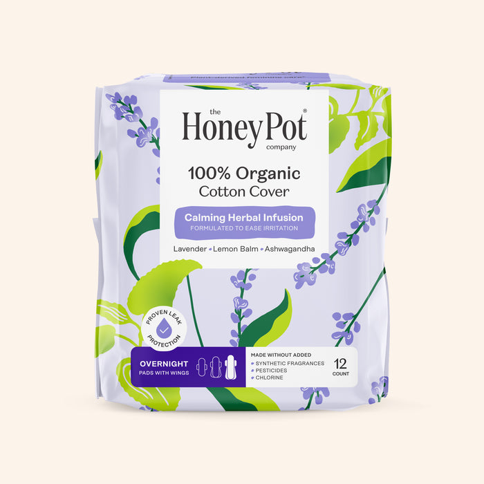 Organic Cotton Cover Calming Herbal Infusion Overnight Pads With Wings