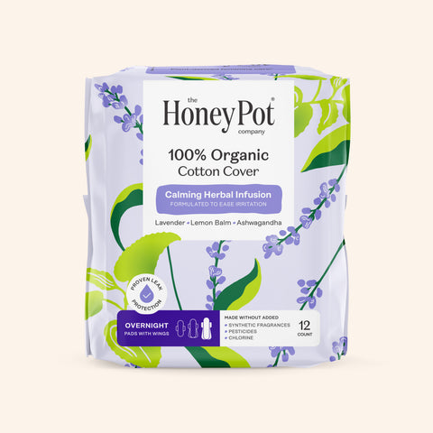 Organic Cotton Cover Calming Herbal Infusion Overnight Pads With Wings