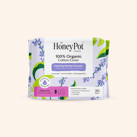 Organic Cotton Cover Calming Herbal Infusion Regular Pads With Wings