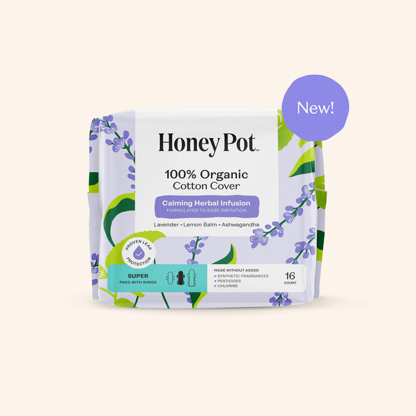 Organic Cotton Cover Calming Herbal Infusion Super Pads With Wings
