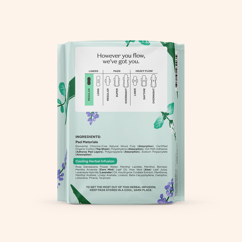 Organic Cotton Cooling Herbal Infusion Regular Liners — Medium Pack