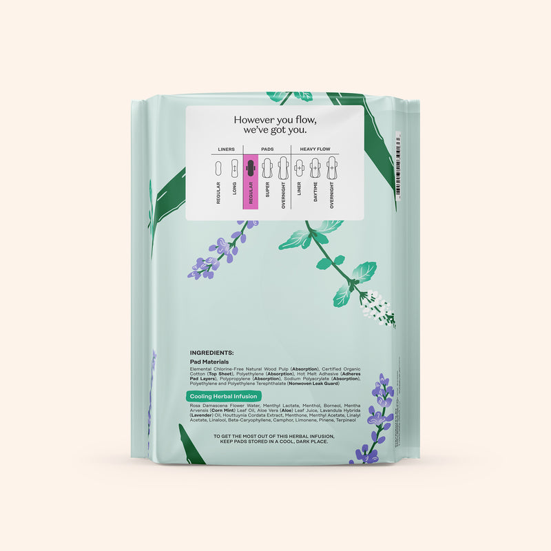 Organic Cotton Cooling Herbal Infusion Regular Pads — Medium Pack