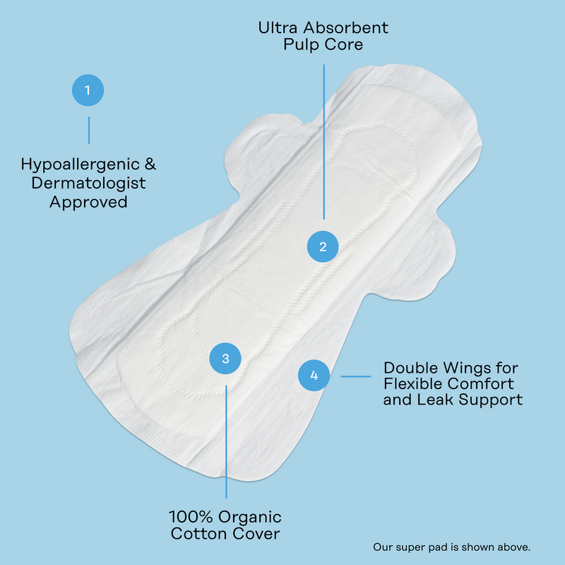 Organic Cotton Cover Super Pads with Wings