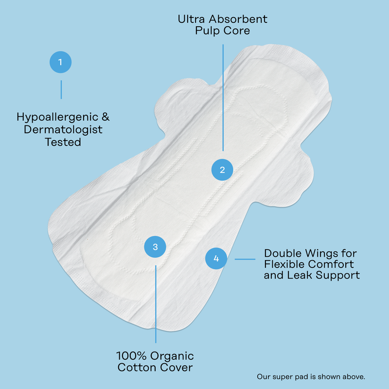 Organic Cotton Cover Super Pads with Wings