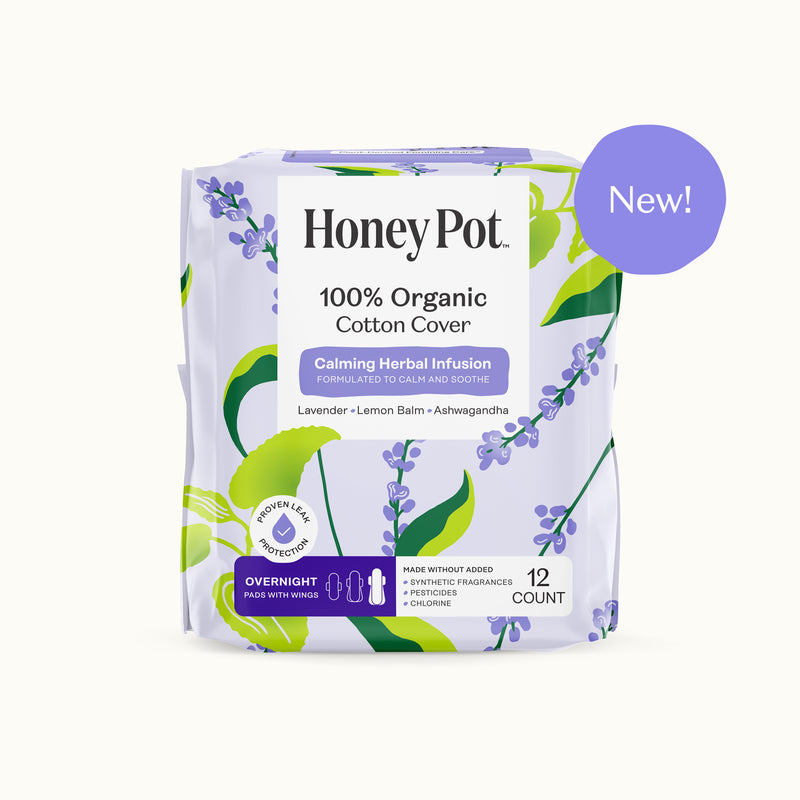 Organic Cotton Cover Calming Herbal Infusion Overnight Pads With Wings