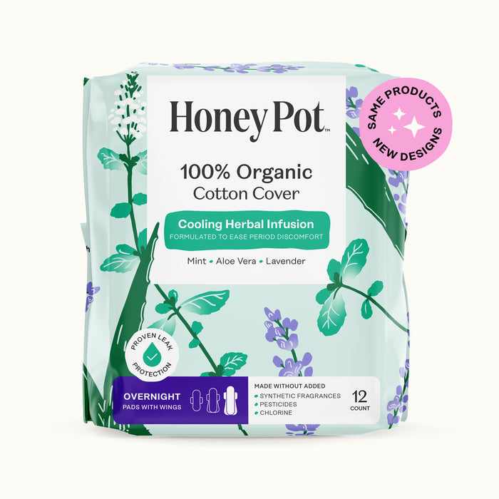 Organic Cotton Cover Cooling Herbal Infusion Overnight Pads