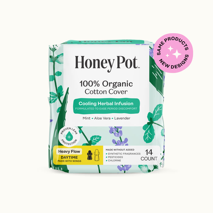 Organic Cotton Cover Cooling Herbal Infusion Heavy Flow Daytime Pads