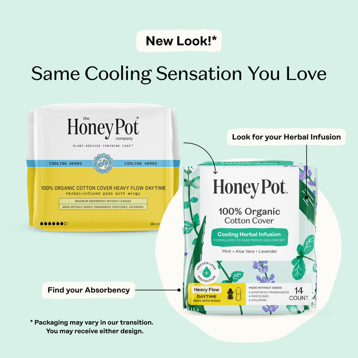 Organic Cotton Cover Cooling Herbal Infusion Heavy Flow Daytime Pads