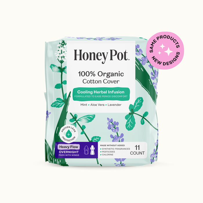 Organic Cotton Cover Cooling Herbal Infusion Heavy Flow Overnight Pads