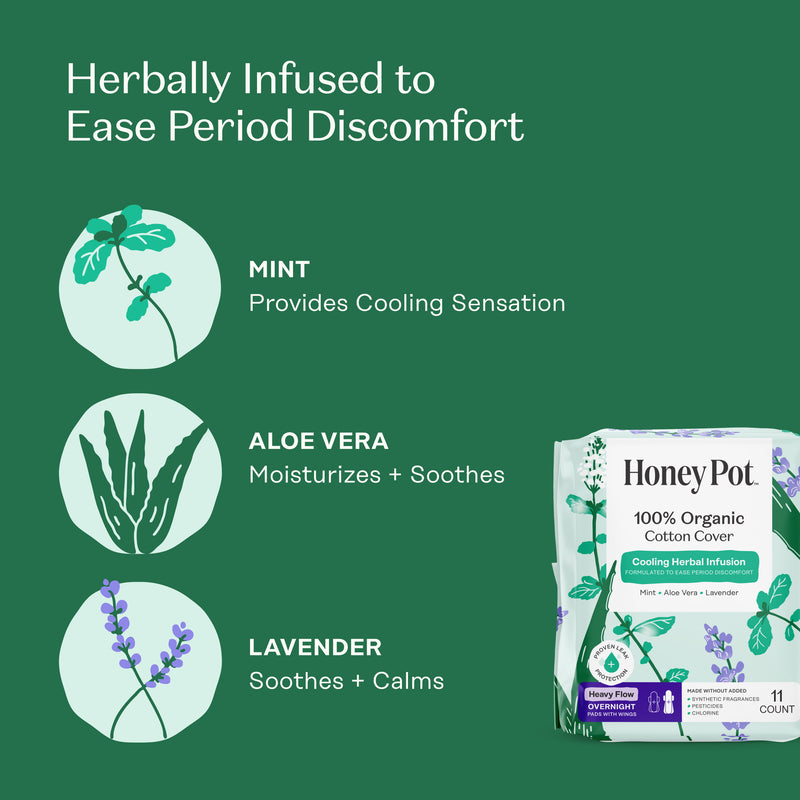 Organic Cotton Cover Cooling Herbal Infusion Heavy Flow Overnight Pads