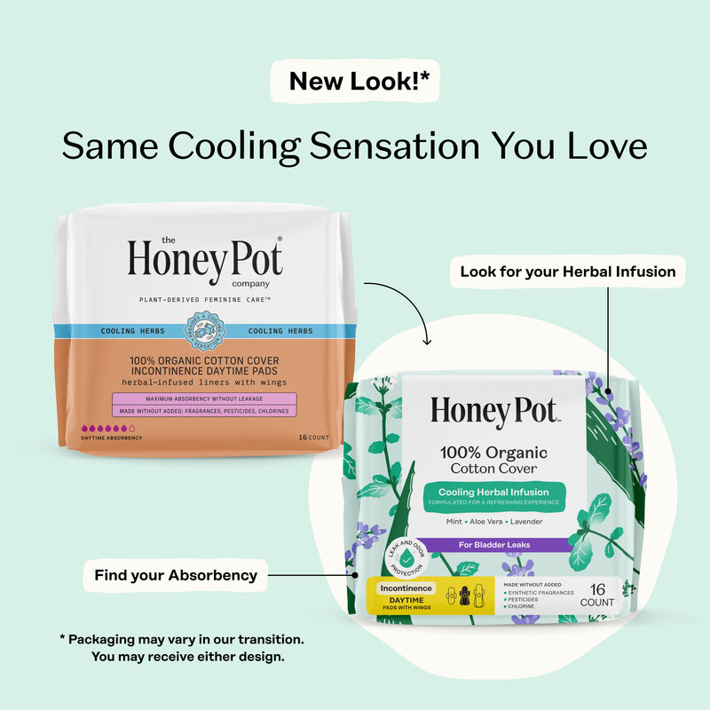 Incontinence Cooling Herbal Infusion 100% Organic Cotton Cover Daytime Pads