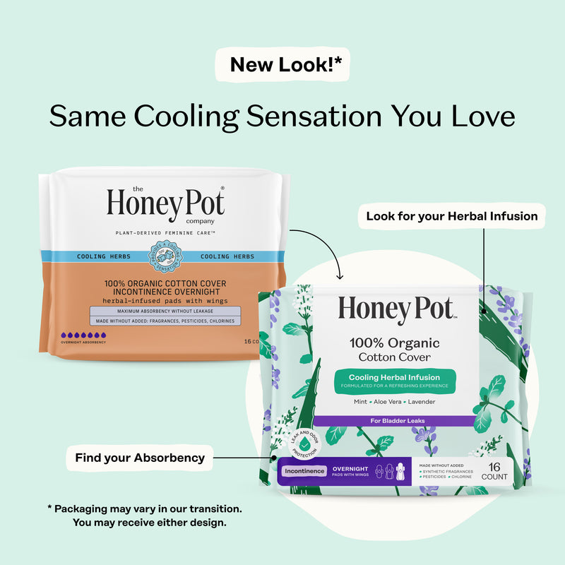 Incontinence Cooling Herbal Infusion 100% Organic Cotton Cover Nighttime Pads