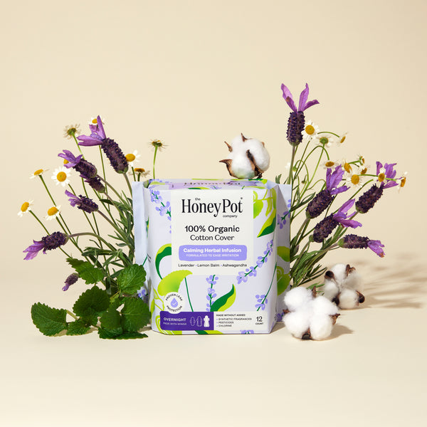 Organic Cotton Cover Calming Herbal Infusion Overnight Pads With Wings