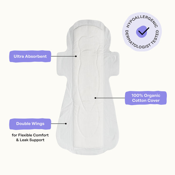 Organic Cotton Cover Calming Herbal Infusion Overnight Pads With Wings