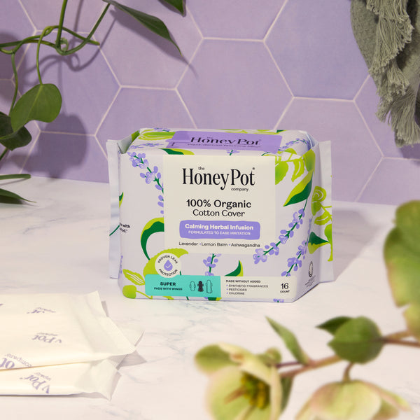 Organic Cotton Cover Calming Herbal Infusion Super Pads With Wings