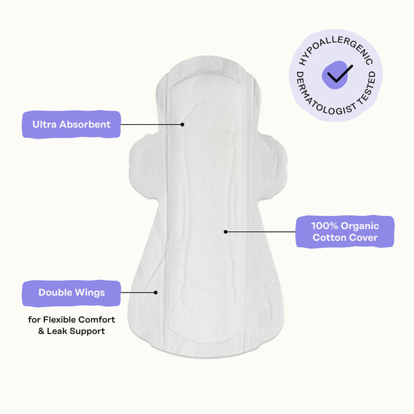 Organic Cotton Cover Calming Herbal Infusion Super Pads With Wings